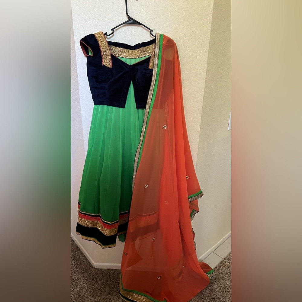 Indian Chaniya Choli green pink and blue